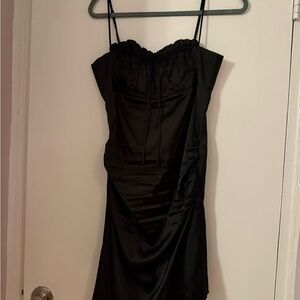 Vintage Betsey Johnson Black Satin Mini Dress — Y2K 2010s Ruched Bodycon